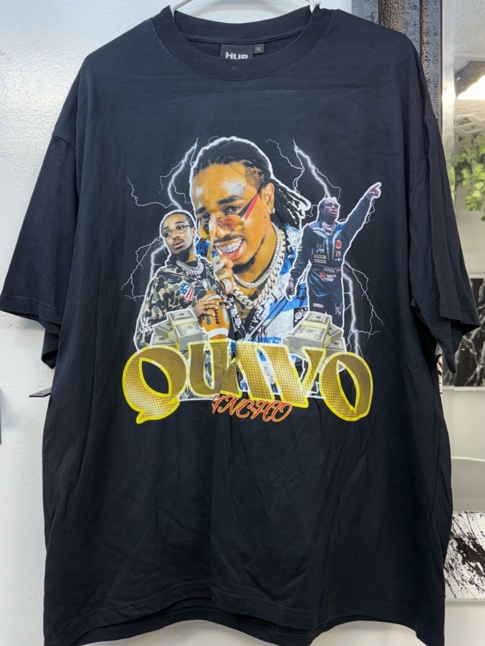 Quavo Migos Black Graphic Rap Tee with Yellow Print